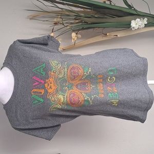 Mexican Youth Girls T-Shirt Viva Mexico Gray Multicolor Skull XL